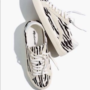 Madewell Sidewalk Low-Top Sneakers in Zebra Calf Hair Size 6.5 NWOT